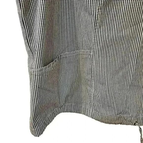 CJ Banks Women's Navy & White Mini Gingham Cotton Cowl Drawstring Neck & Drawstr - Picture 6 of 11